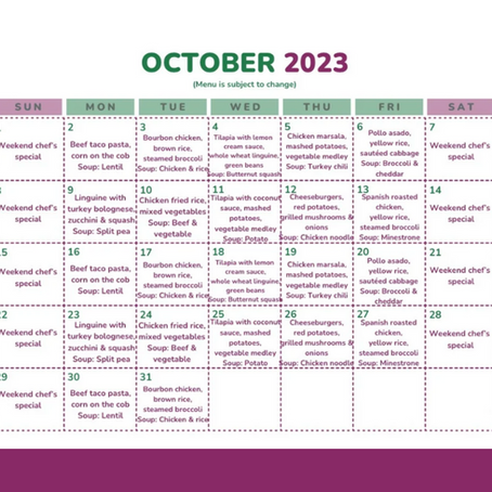 October Meal Menu