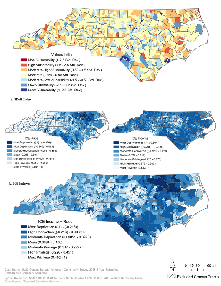 SDoH and ICE Metrics showing Vulnerability and Income + Race metrics, of most importance.
