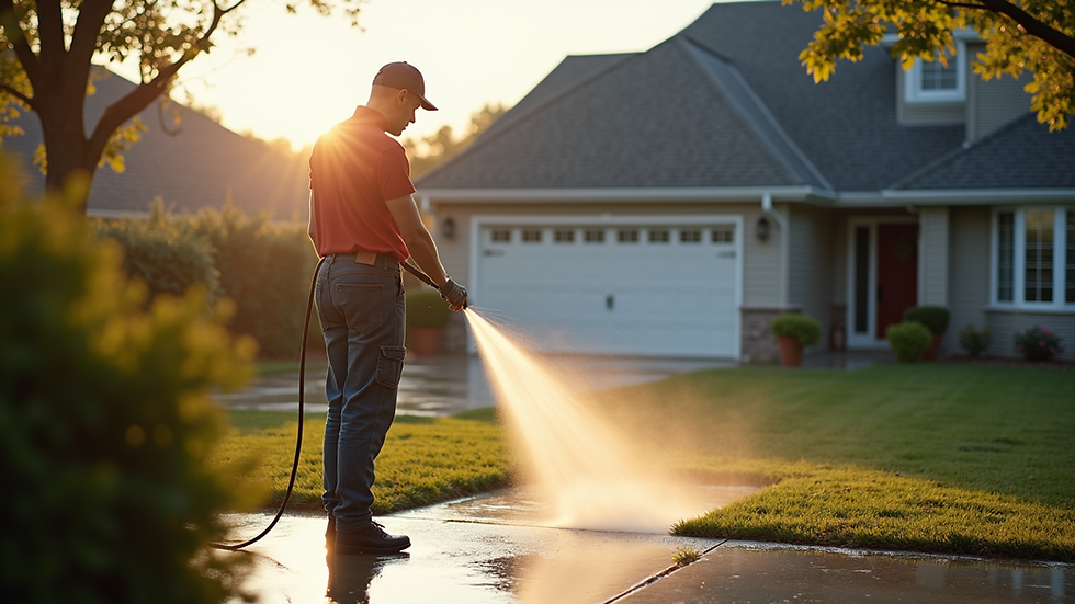 Eye-level view of a pressure washing service in action on a residential home