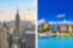 Links Bild New York, rechts Bild Bahamas