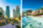 Links Bild Dubai, rechts Bild Seychellen