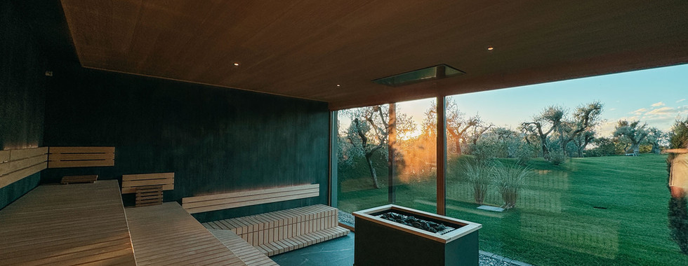 View through the sauna to the garden