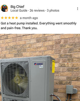 Heat pump install 5 star google review