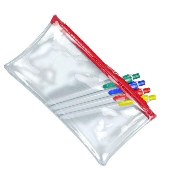 PVC Pencil Case (UK Stock: Clear with Red Zip)