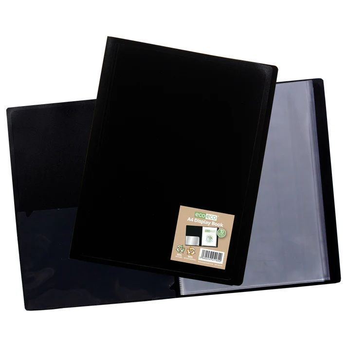 Eco-Eco A4 100% Recycled 10 Pocket Black Flexicover Display Book (UK Stock)