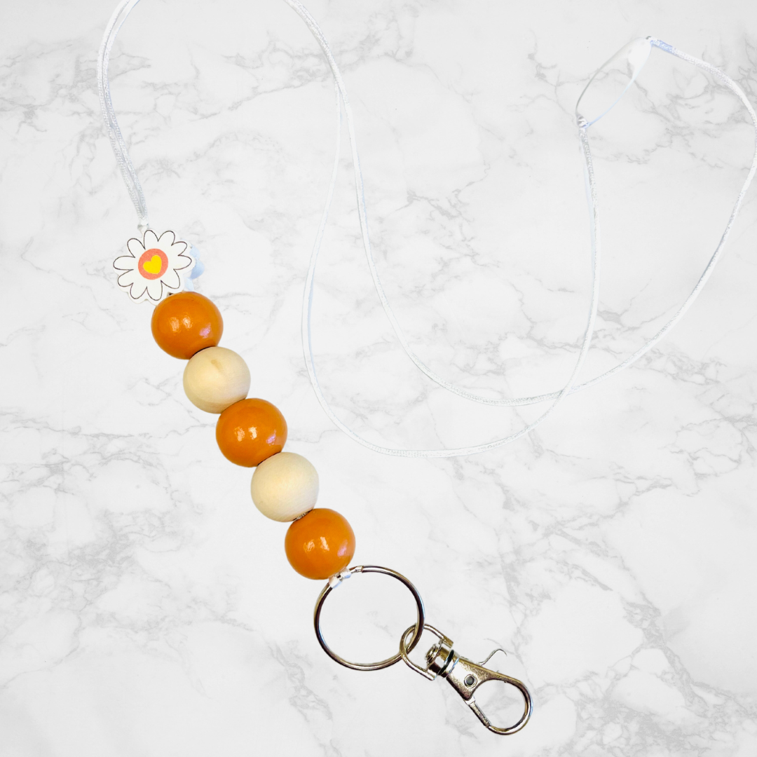 Boho Wooden Flower Lanyard