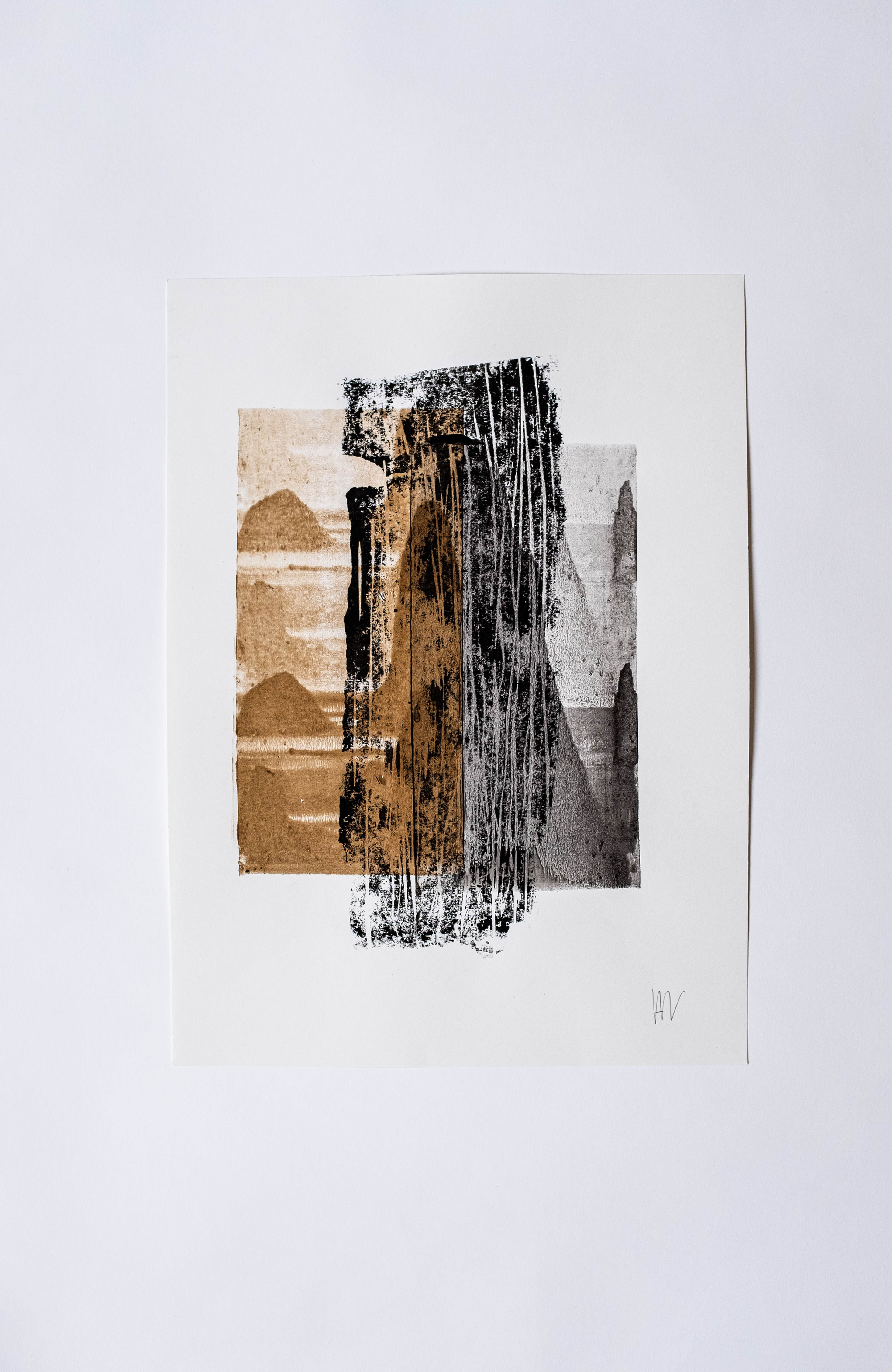 Original art painted with coffee and lino print