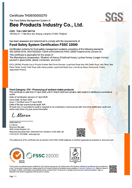 ใบรับรองระบบการจัดการความปลอดภัยทางอาหารของบริษัท Bee Products Industry Co., Ltd..png