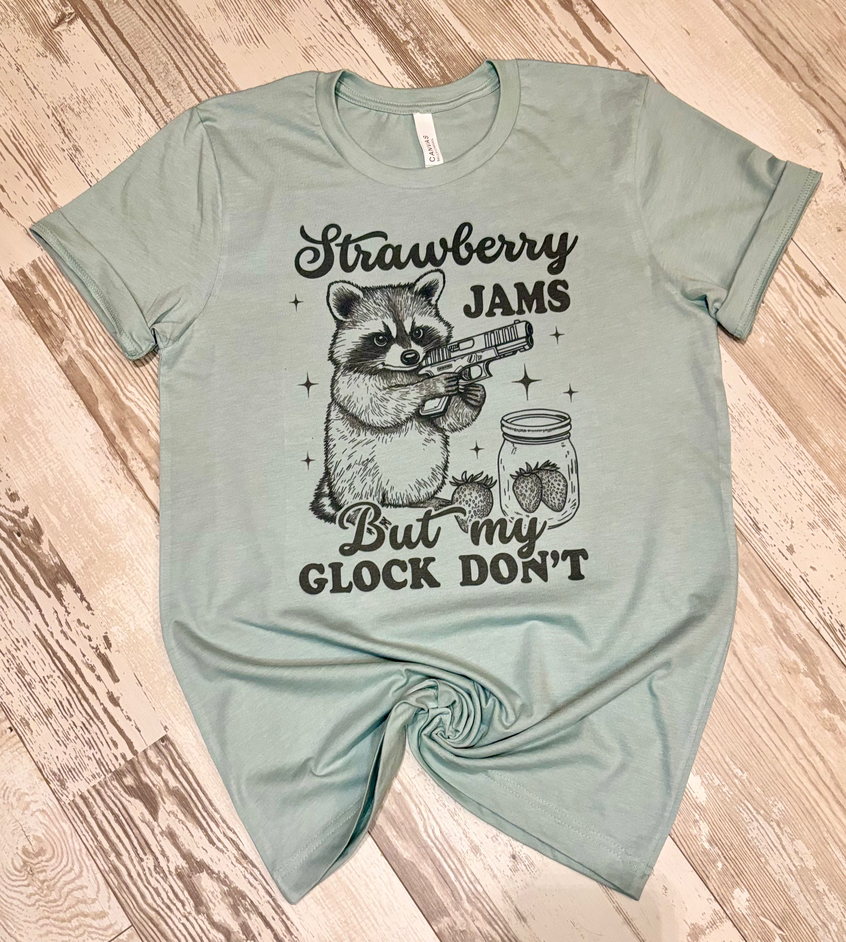 Strawberry Jams Racoon - Adult Unisex Crewneck Tee