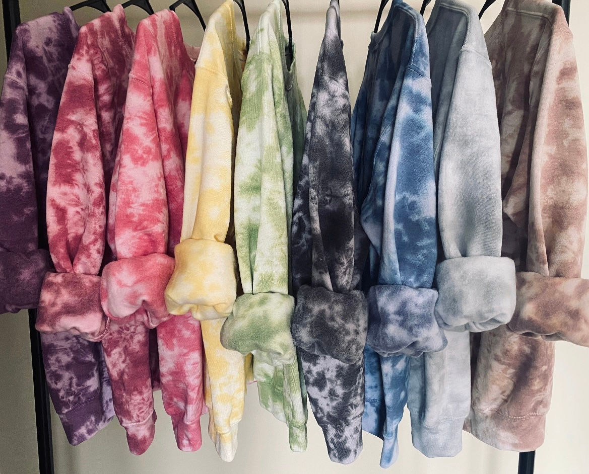 Adult Scrunch Tiedye Crewneck or Hooded Sweatshirt 