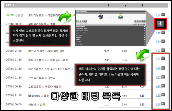 다양한 배팅 목록