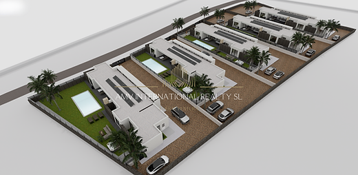 REAL ESTATE INVESTMENT
5-villa COMPLEX SERENITY with a 37 m² pool each in Lajares on a 5,480 m² plot.
Of these 5 high-quality villas (4 bedrooms / 4 bathrooms) in modern Bauhaus style with 232.02 m² of living space each, 2 villas have already been completed and furnished.
3 more villas are currently in the shell construction phase.