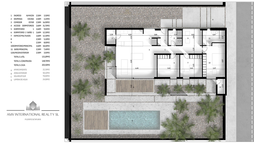 Floor plan of Villa Costa Tinaya Type B showing room layout and dimensions