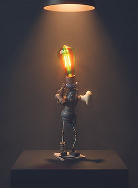 Lampe design artisanale en objets recyclés, sculpture lumineuse Le Veilleur Bidouilleur avec ampoule filament