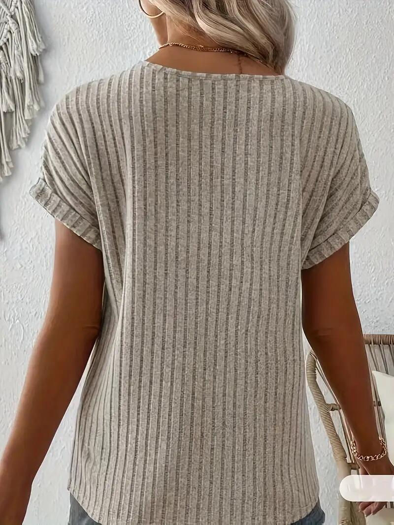 Thumbnail: V-neck button decorated elegant T-shirt ladies S-2XL