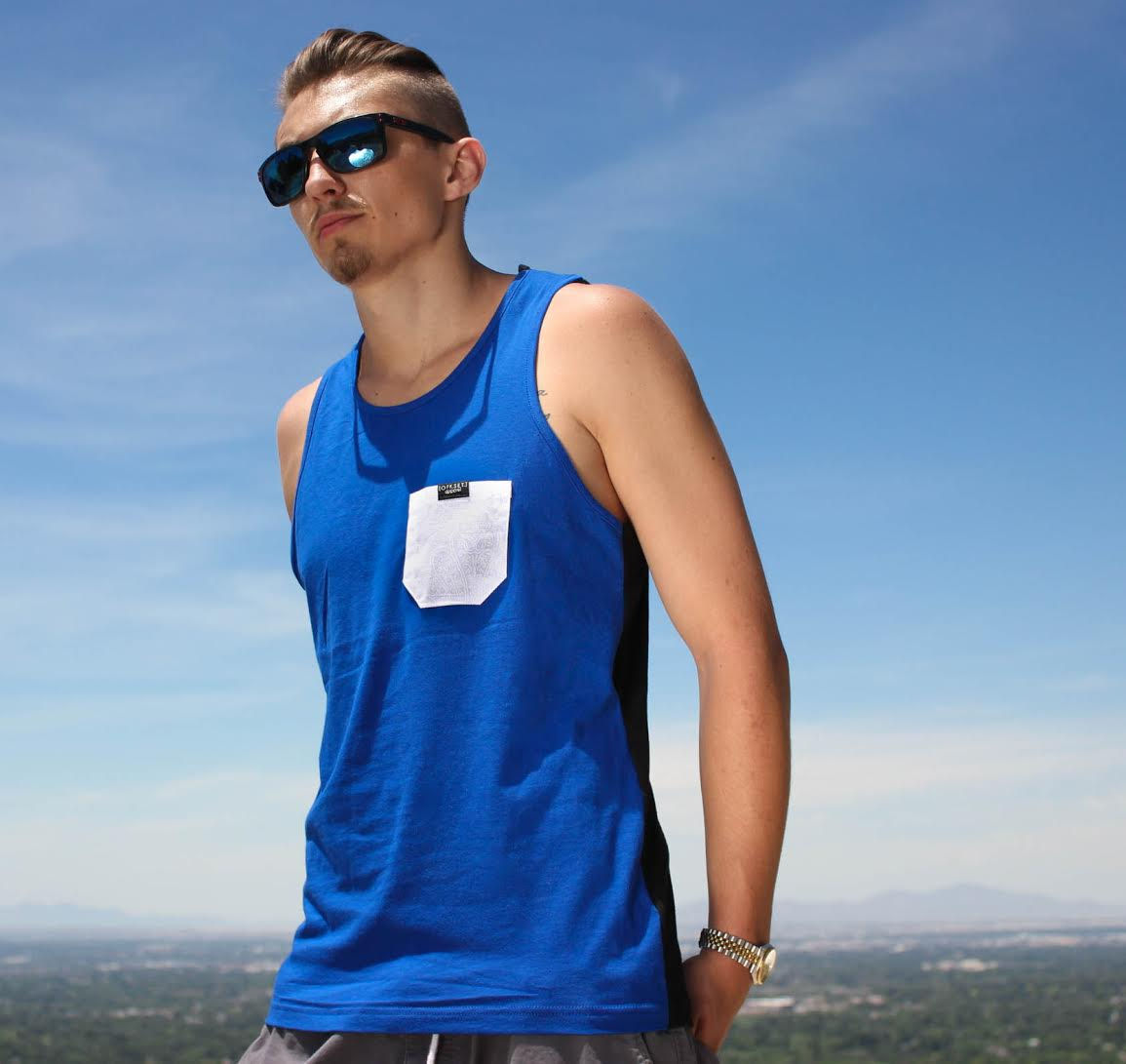 Two Tone White Pocket Tank