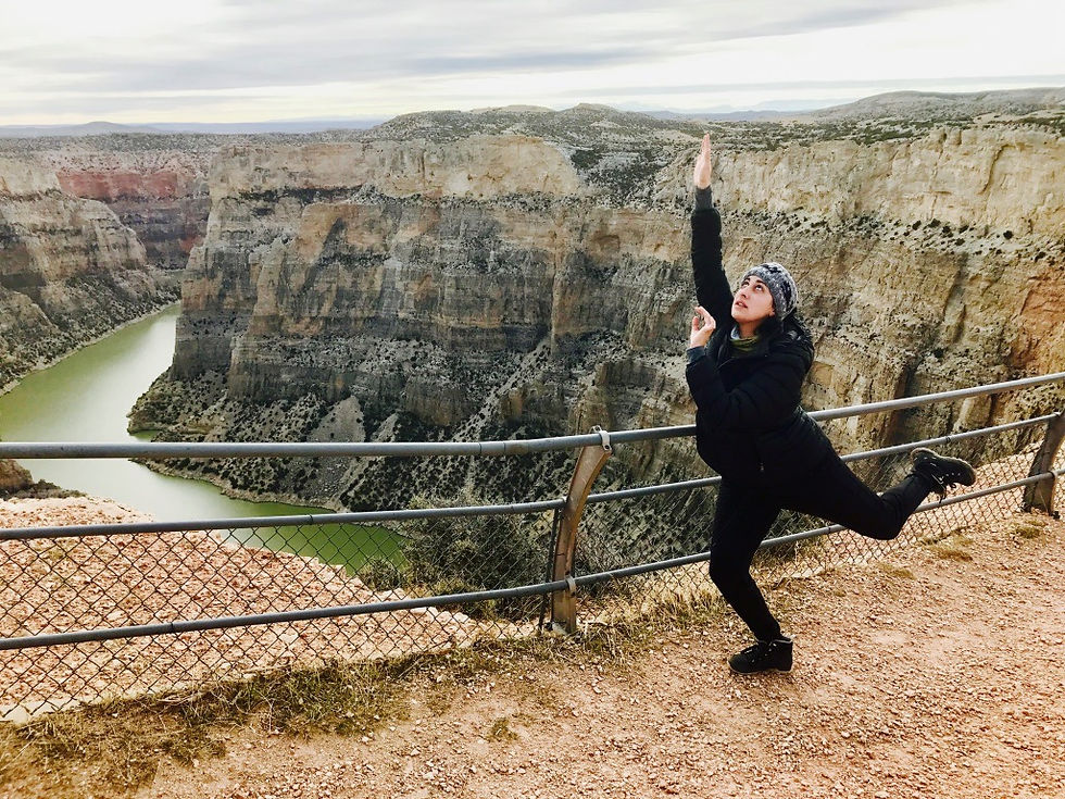 Dancing in front of Bighorn Canyon