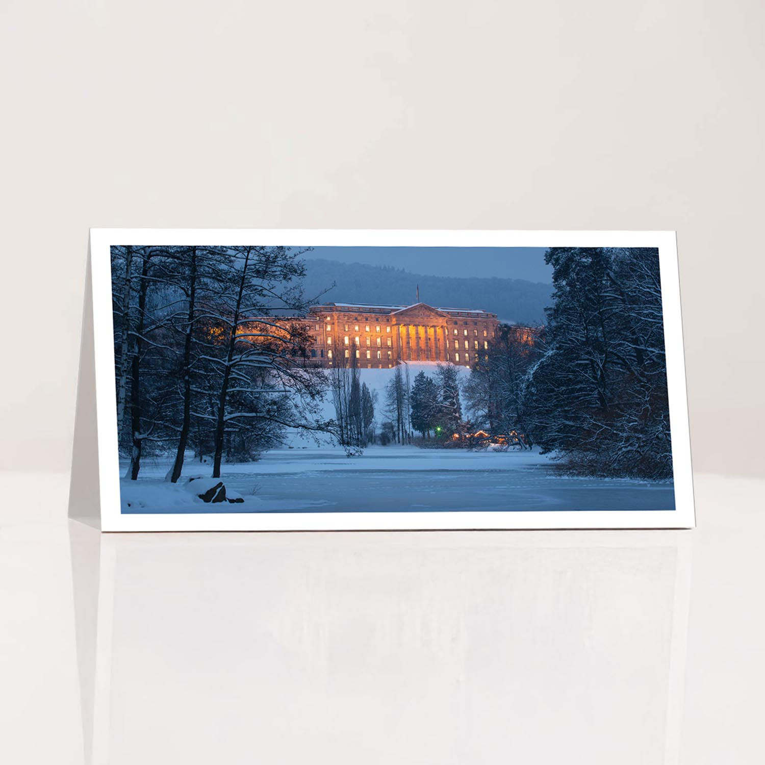 Weihnachtliche Klappkarte im Panoramaformat • Schloss Wilhelmshöhe