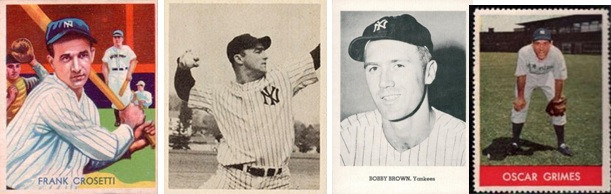 A COLLECTION OF THIRD BASEMEN: FRANK CROSETTI, BILLY "THE BULL" JOHNSON, BOBBY BROWN, AND OSCAR GRIMES MANNED THE POSITION IN THE 1940'S AND INTO THE EARLY 1950'S.