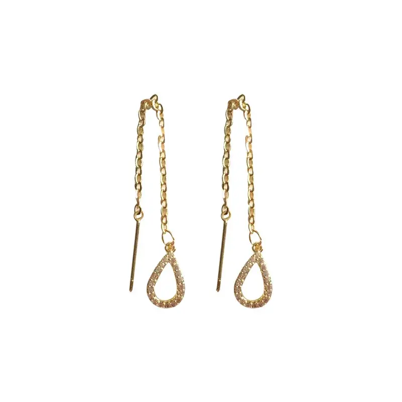 Thumbnail: Drop Ear Line Long Hanging Earrings for Women Rose Gold Color Zircon Crystal Pie