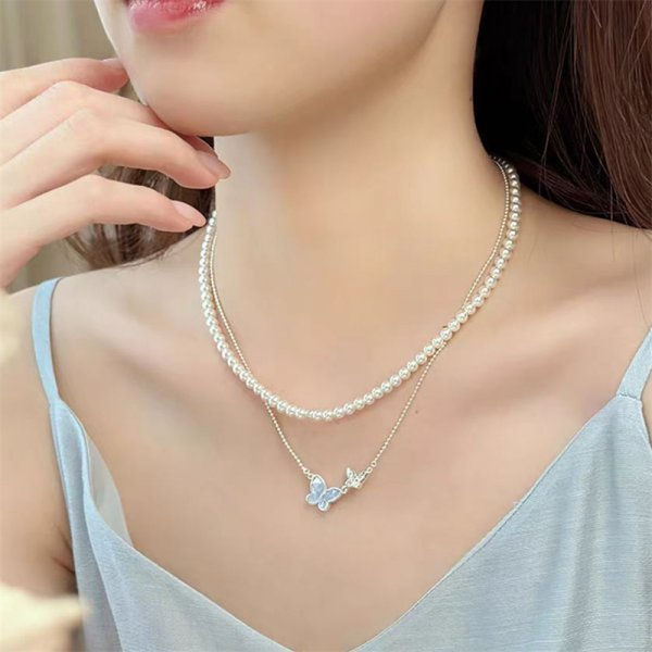 Thumbnail: Light Luxury Shiny Zircon Butterfly Bracelet For Women Blue Rhinestone Double Bu