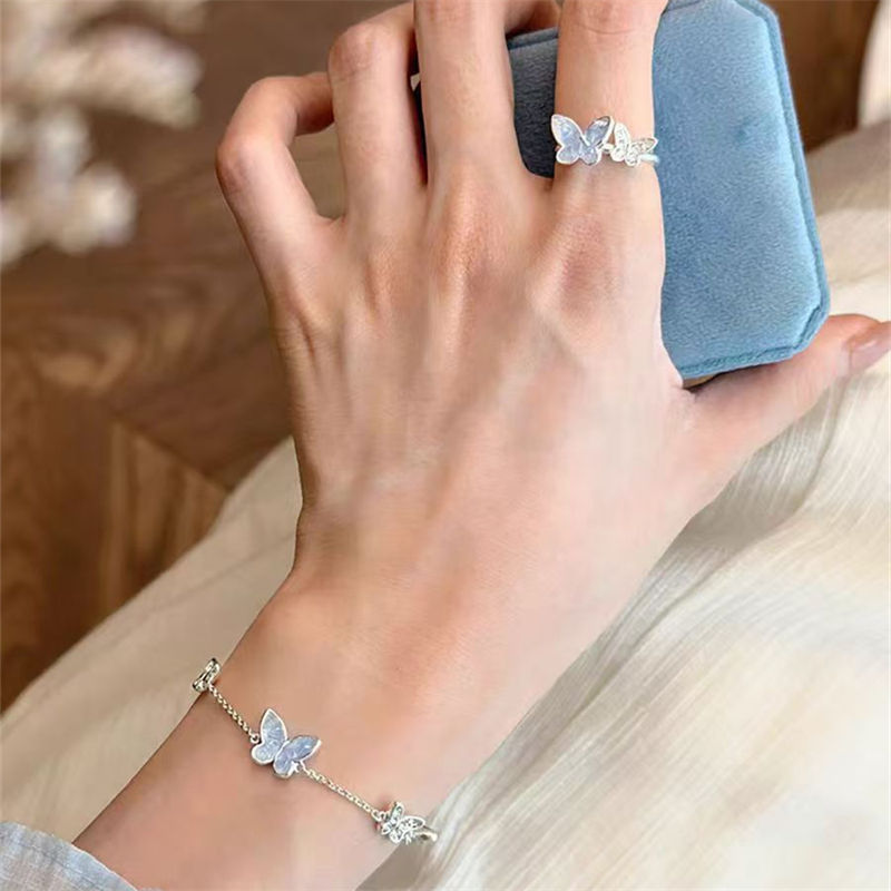 Thumbnail: Light Luxury Shiny Zircon Butterfly Bracelet For Women Blue Rhinestone Double Bu
