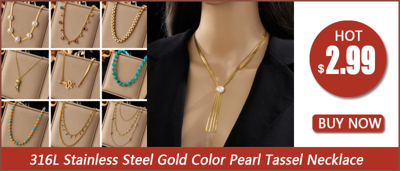 Thumbnail: DIEYURO 316L Stainless Steel Gold Color Geometric Chain Necklace Bracelets For W