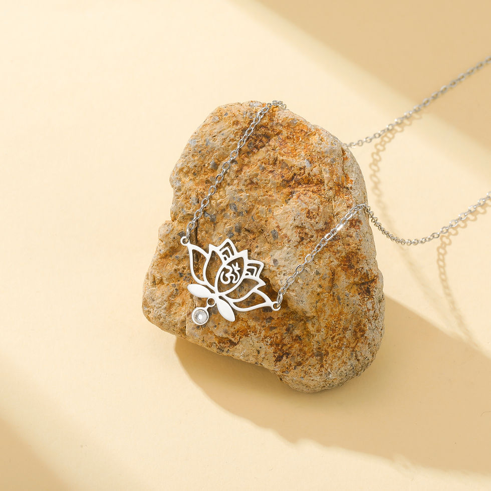 Thumbnail: Lucktune Lotus OM Symbol Pendant Necklace Stainless Steel Women's Necklace Vinta