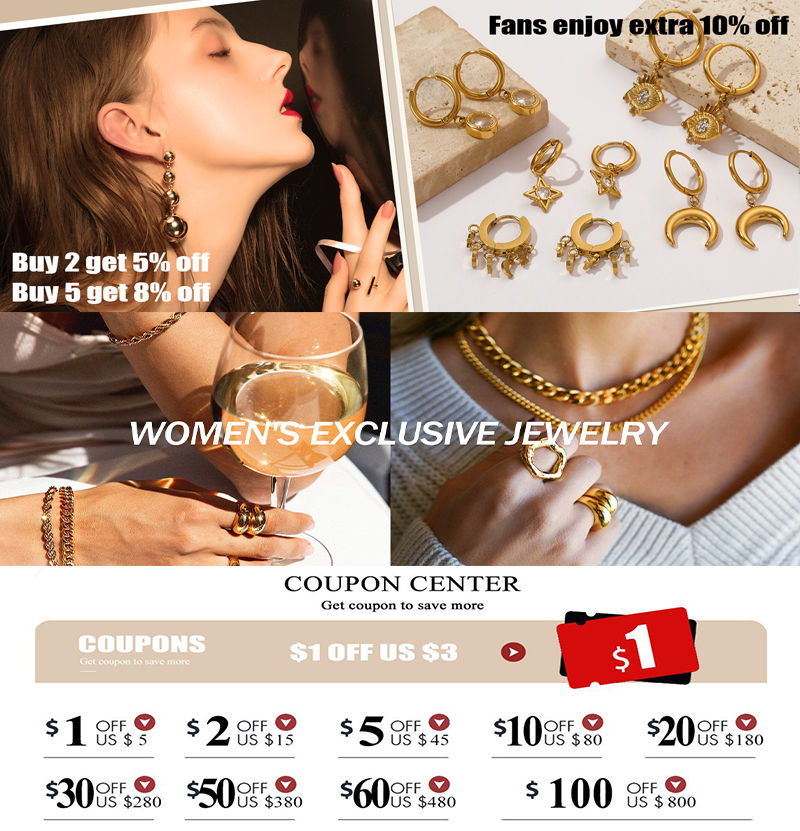 Thumbnail: EILIECK 316L Stainless Steel Metal Gold Color Wheat Chain Necklace Bracelets Set