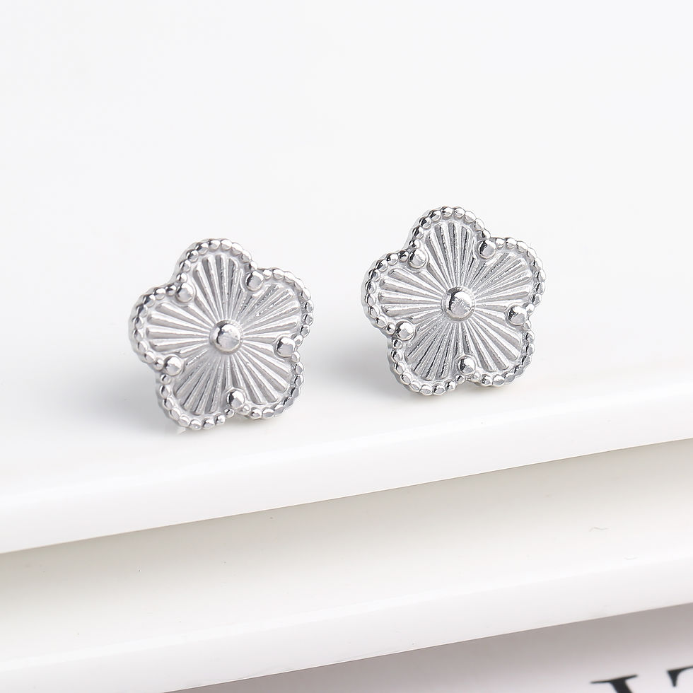 Thumbnail: Metal Laser Five Leaf Flower Bracelet Necklace Earrings Jewelry Set Classic For 