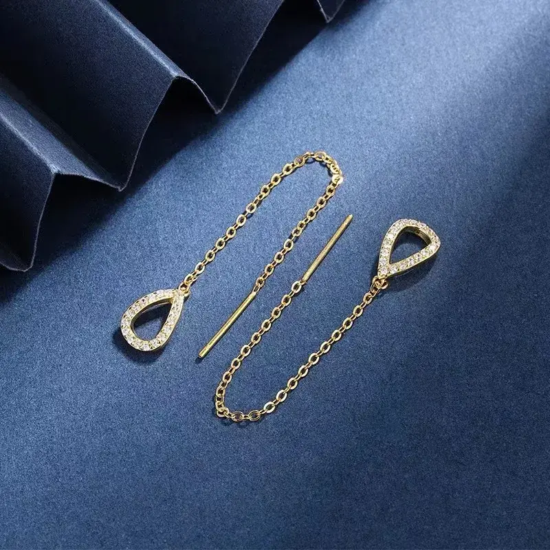 Thumbnail: Drop Ear Line Long Hanging Earrings for Women Rose Gold Color Zircon Crystal Pie