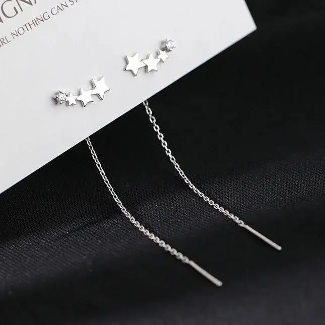 Thumbnail: Drop Ear Line Long Hanging Earrings for Women Rose Gold Color Zircon Crystal Pie