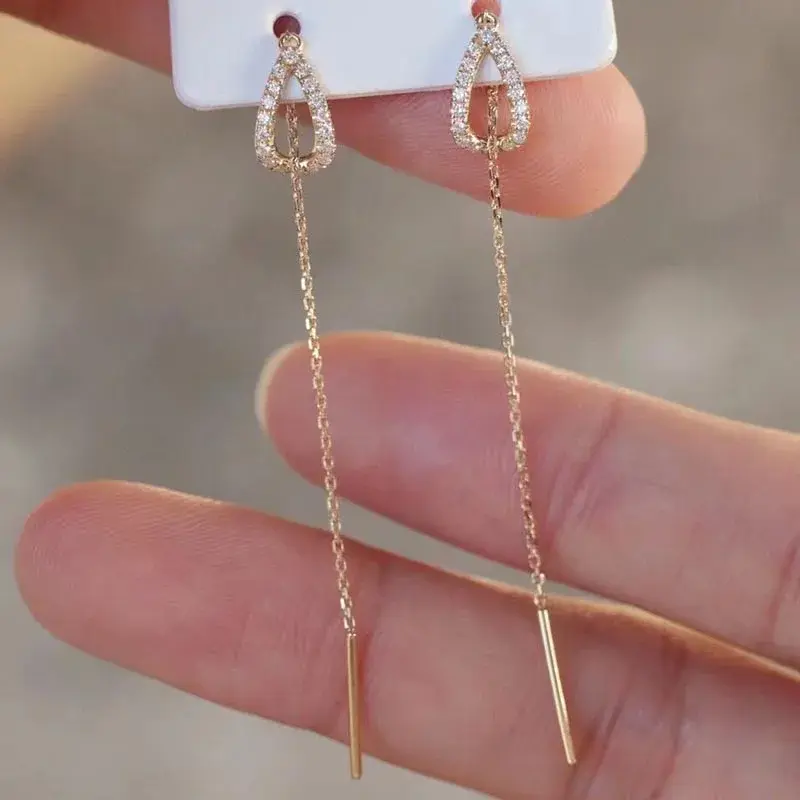 Thumbnail: Drop Ear Line Long Hanging Earrings for Women Rose Gold Color Zircon Crystal Pie