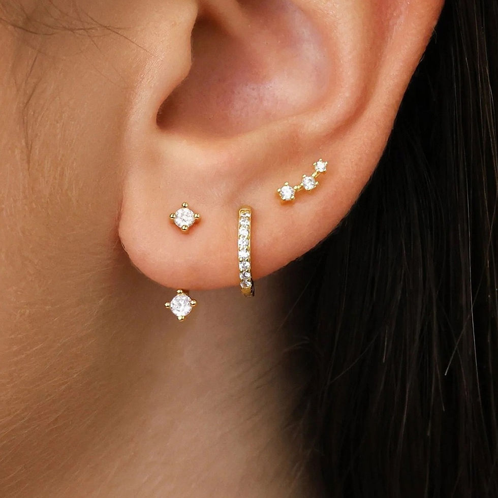 Thumbnail: 3 Pairs Exquisite Zircon Little Huggies Hoop Earrings Set for Women Stainless St