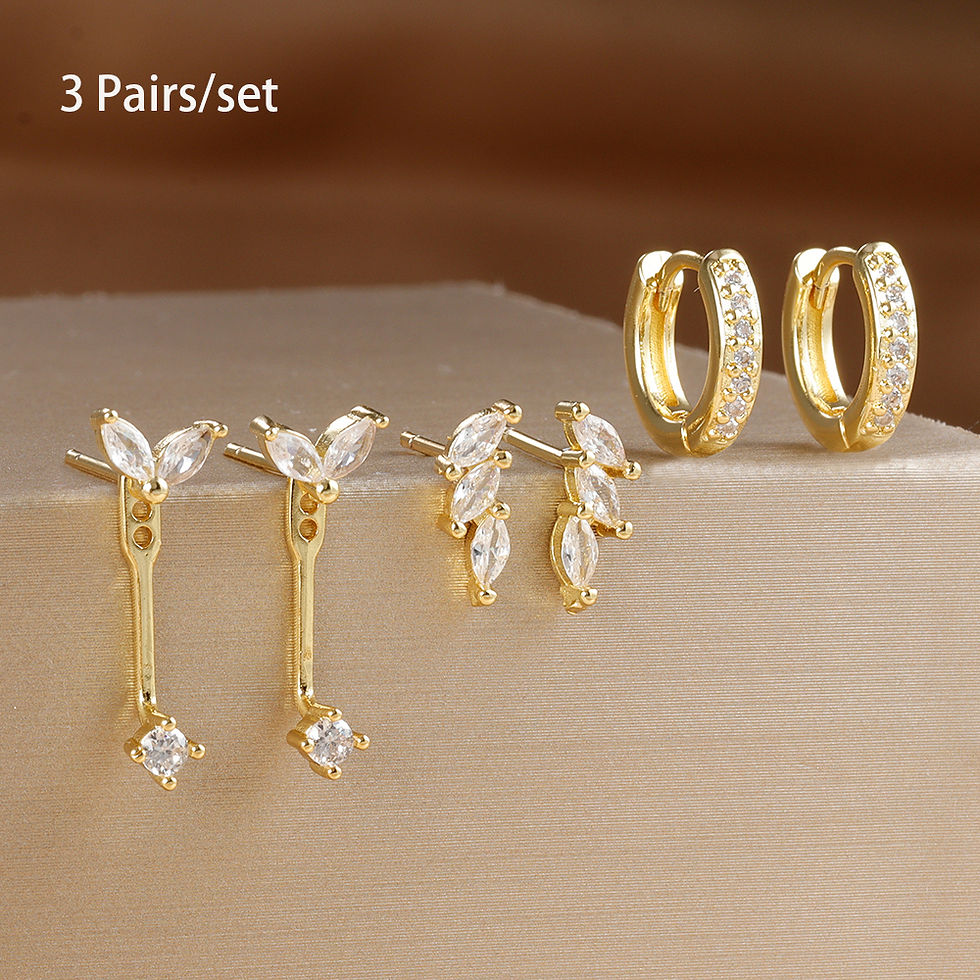 Thumbnail: 3 Pairs Exquisite Zircon Little Huggies Hoop Earrings Set for Women Stainless St