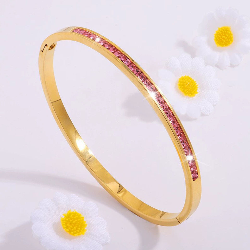 Thumbnail: ZAKOL New Buling Pink Crystal Zirconia Stainless Steel Bracelet for Women Versat