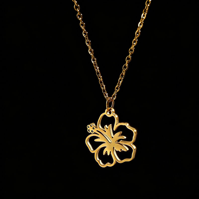 Stainless Steel Hollow Design Flower Pendant Necklace Women's Fashion Simple Sui