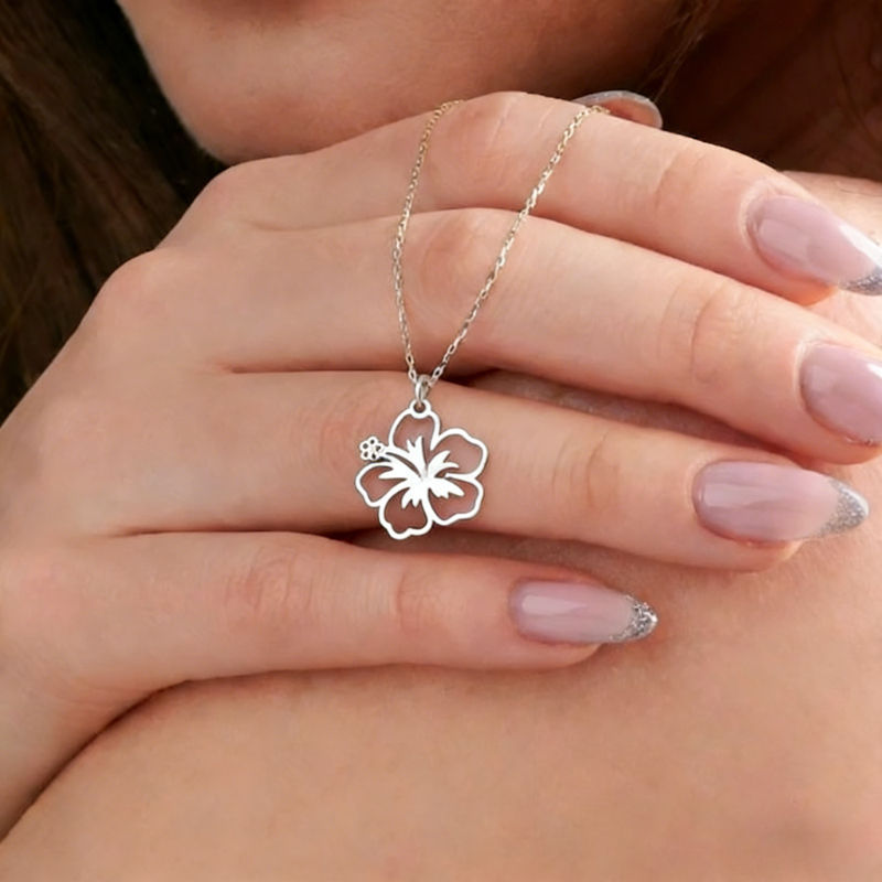Thumbnail: Stainless Steel Hollow Design Flower Pendant Necklace Women's Fashion Simple Sui