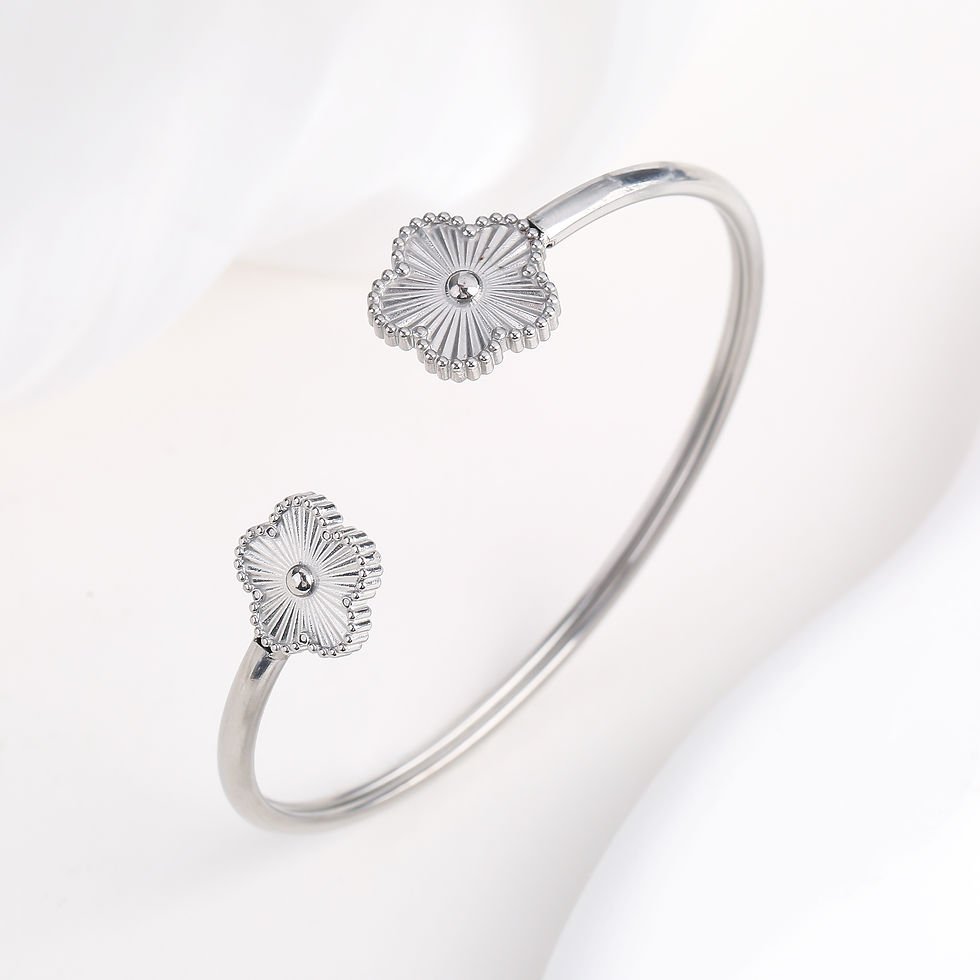 Thumbnail: Metal Laser Five Leaf Flower Bracelet Necklace Earrings Jewelry Set Classic For 