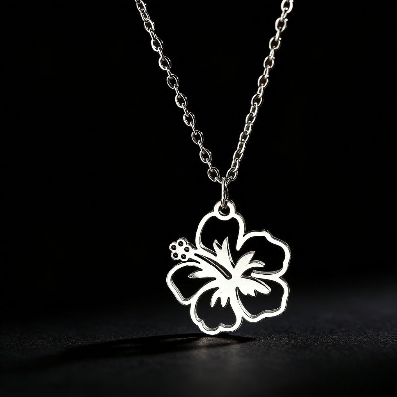 Thumbnail: Stainless Steel Hollow Design Flower Pendant Necklace Women's Fashion Simple Sui