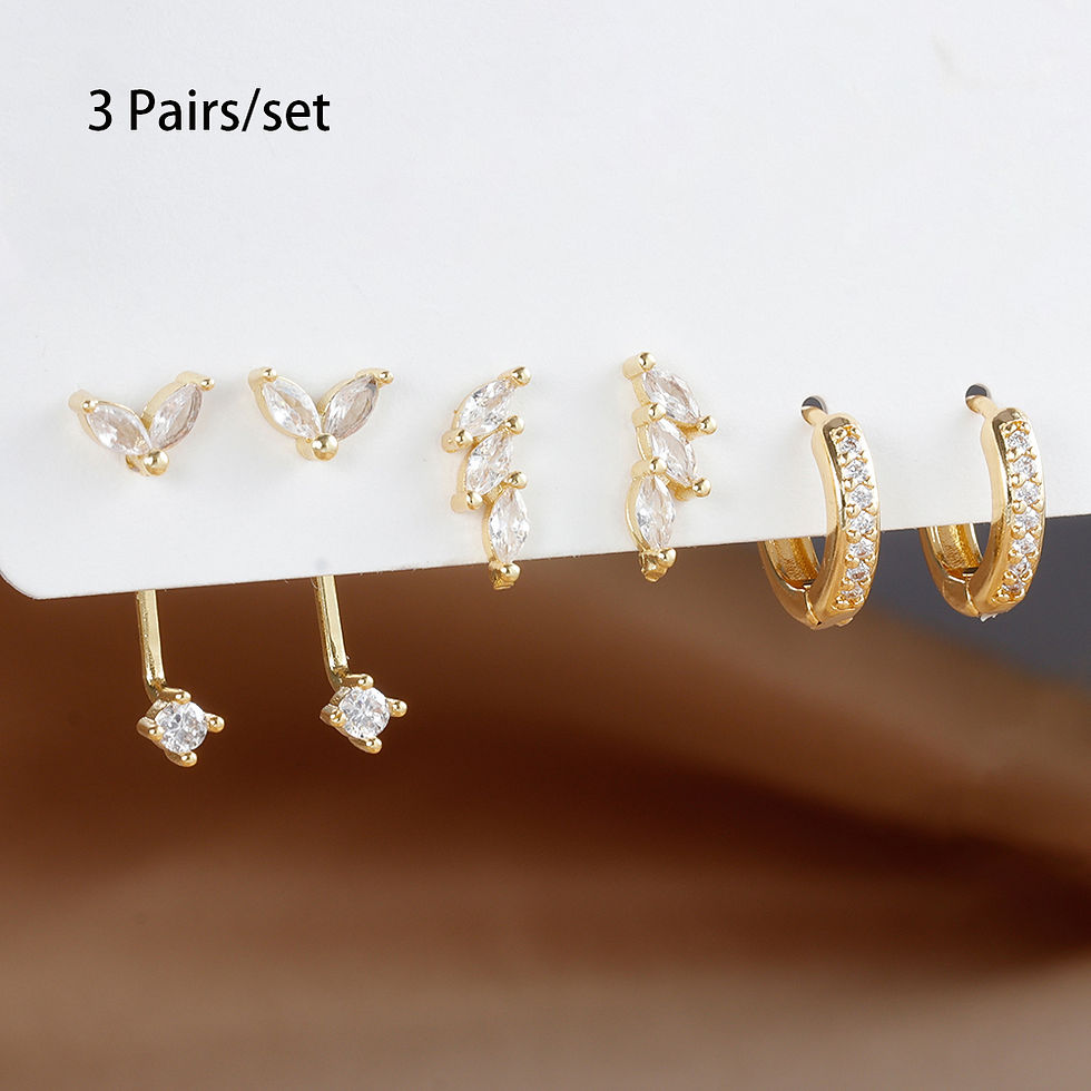 Thumbnail: 3 Pairs Exquisite Zircon Little Huggies Hoop Earrings Set for Women Stainless St