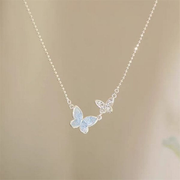 Thumbnail: Light Luxury Shiny Zircon Butterfly Bracelet For Women Blue Rhinestone Double Bu