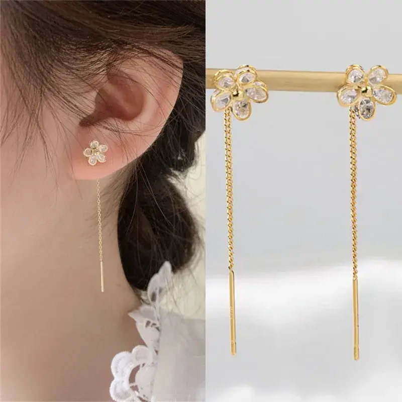 Thumbnail: Drop Ear Line Long Hanging Earrings for Women Rose Gold Color Zircon Crystal Pie