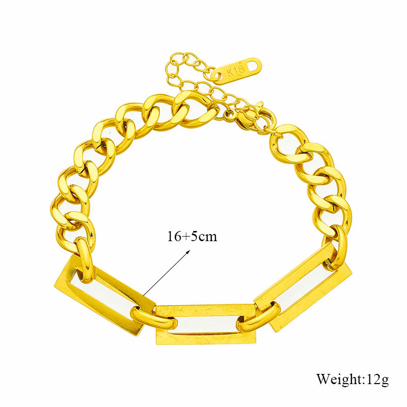 Thumbnail: DIEYURO 316L Stainless Steel Gold Color Geometric Chain Necklace Bracelets For W