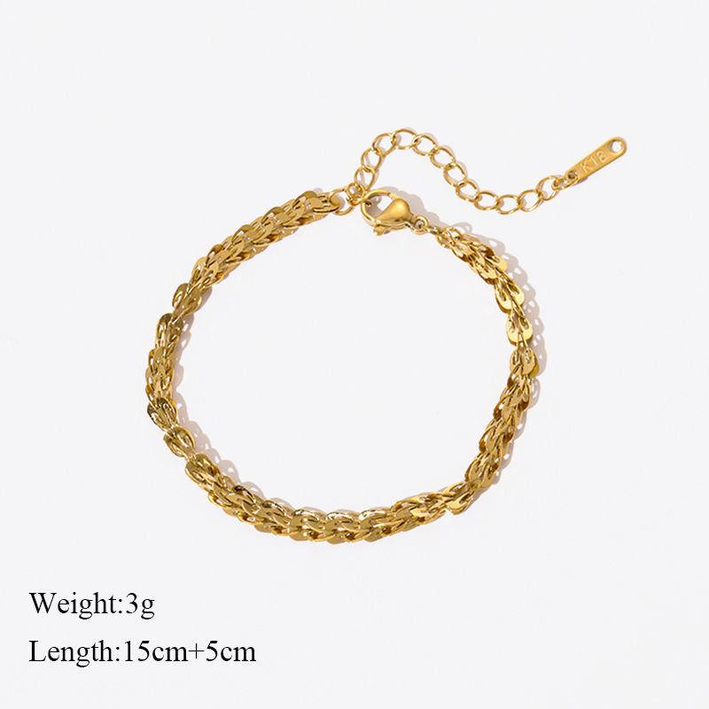 Thumbnail: EILIECK 316L Stainless Steel Metal Gold Color Wheat Chain Necklace Bracelets Set