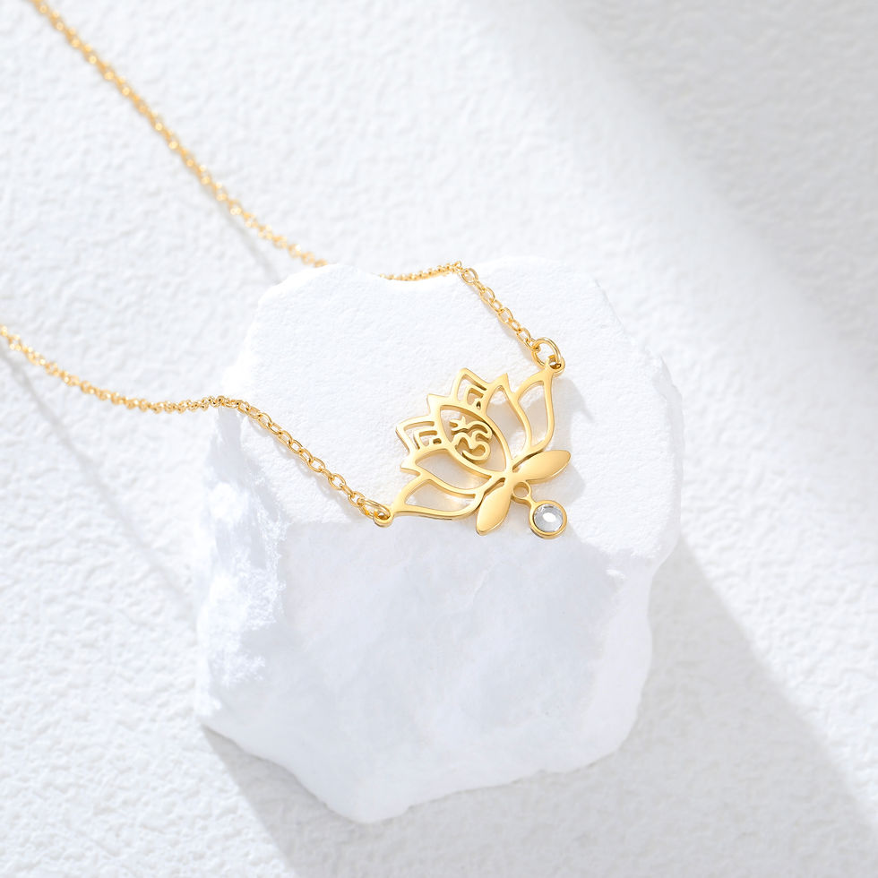 Thumbnail: Lucktune Lotus OM Symbol Pendant Necklace Stainless Steel Women's Necklace Vinta