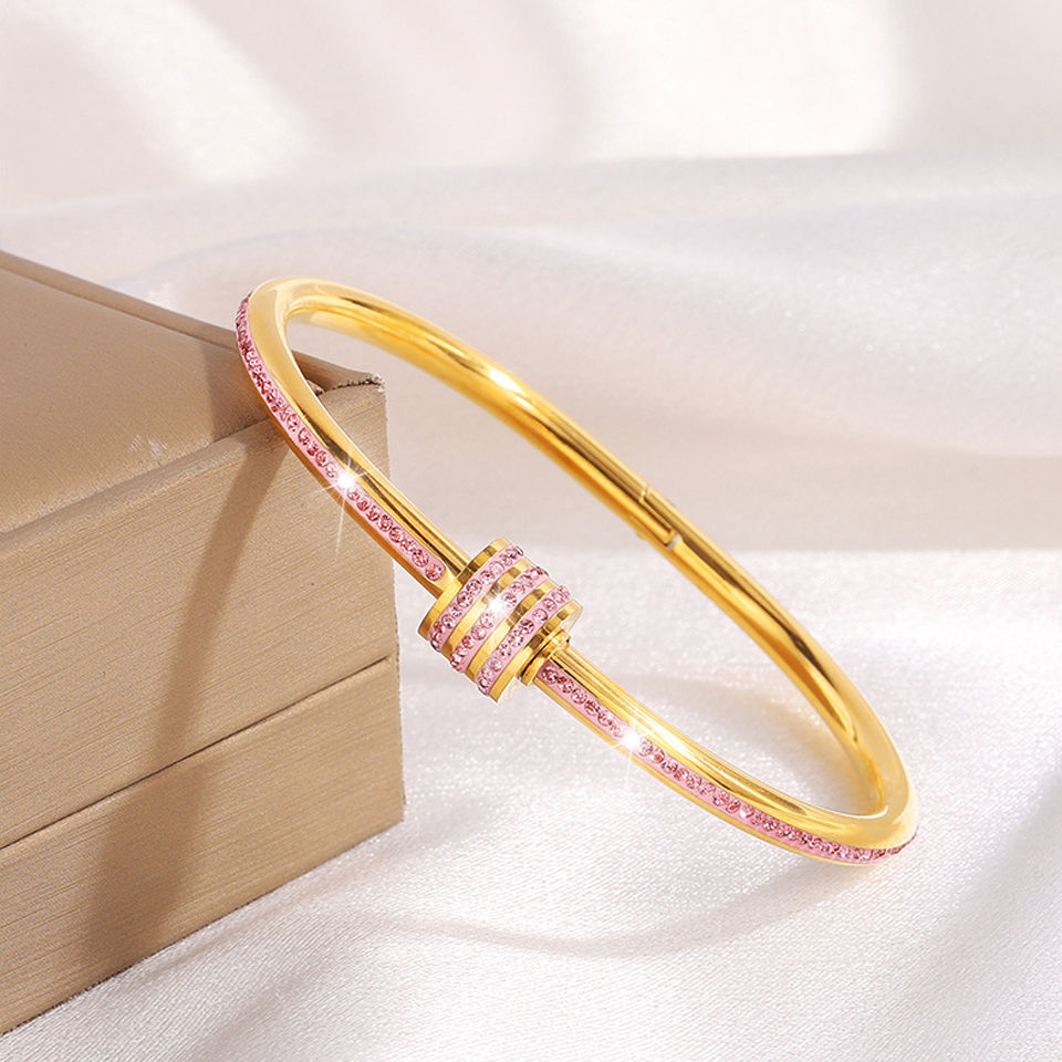 Thumbnail: ZAKOL New Buling Pink Crystal Zirconia Stainless Steel Bracelet for Women Versat