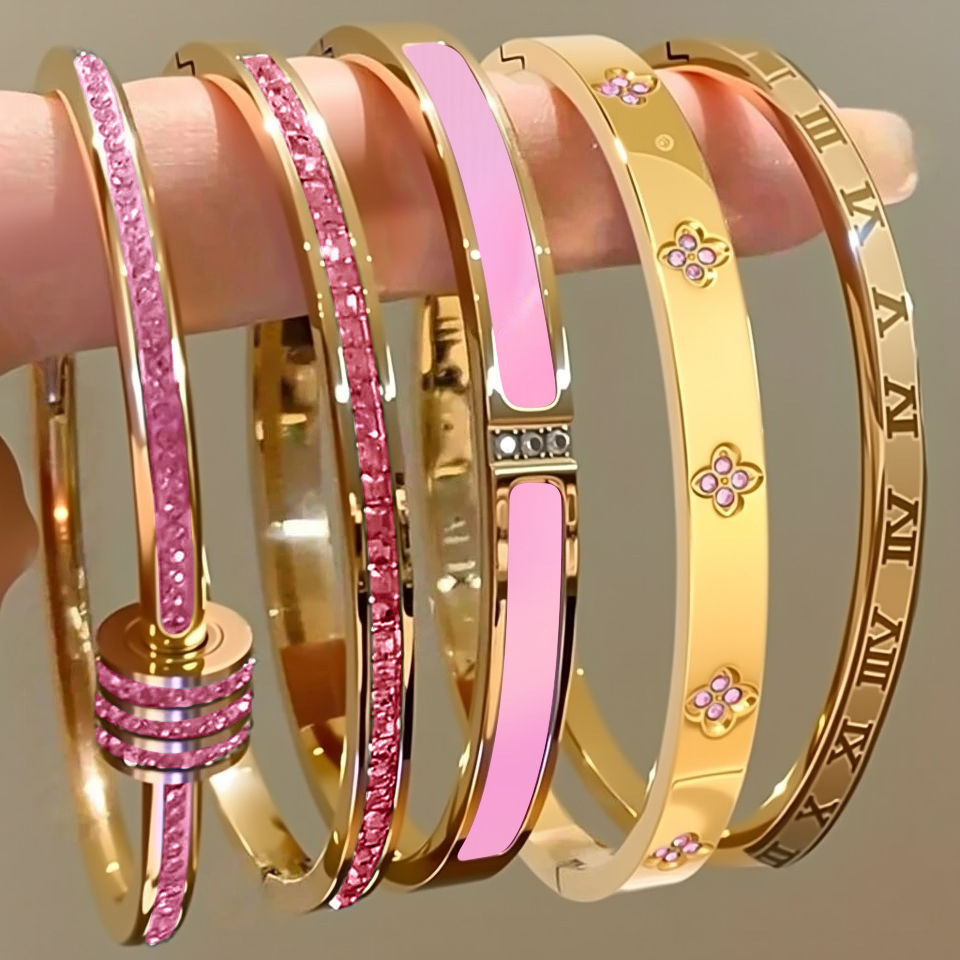 Thumbnail: ZAKOL New Buling Pink Crystal Zirconia Stainless Steel Bracelet for Women Versat