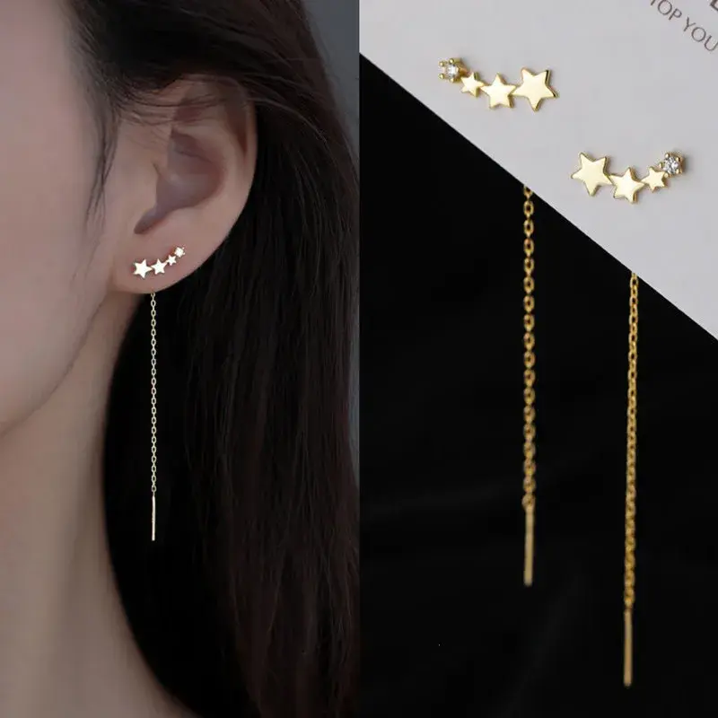 Thumbnail: Drop Ear Line Long Hanging Earrings for Women Rose Gold Color Zircon Crystal Pie