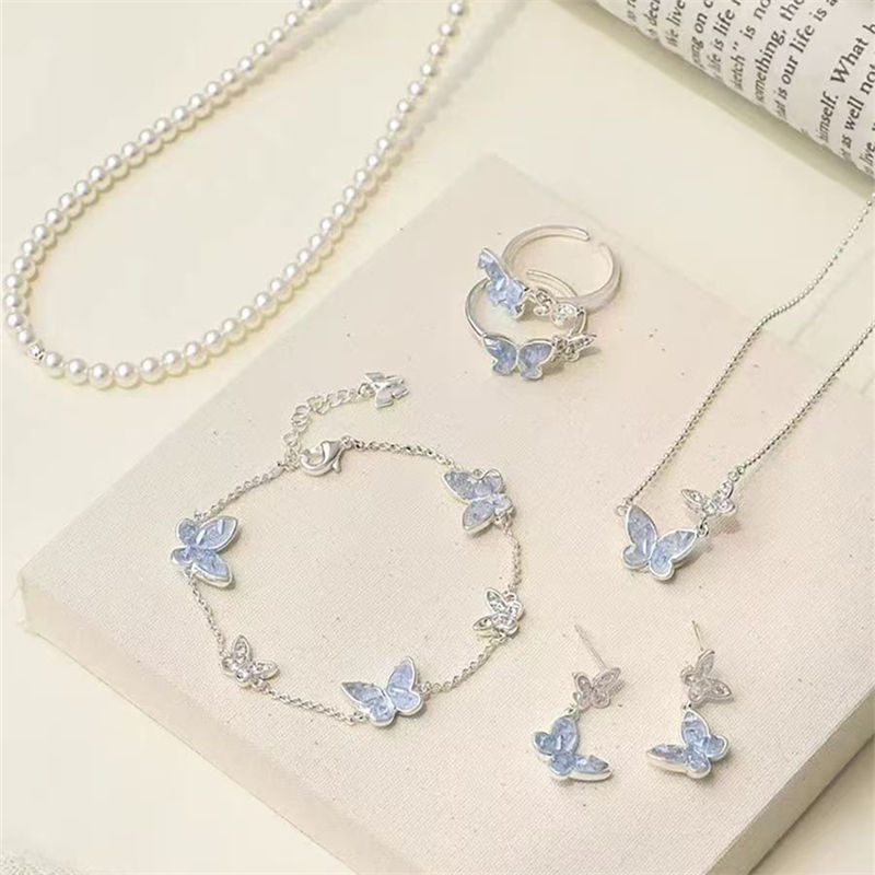 Thumbnail: Light Luxury Shiny Zircon Butterfly Bracelet For Women Blue Rhinestone Double Bu